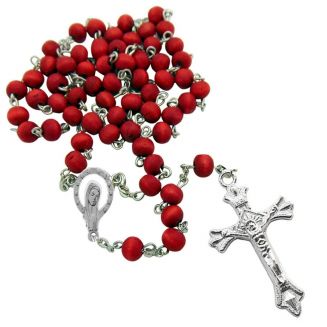 Fako Bijoux® - Ketting - Rozenkrans - Sandelhout - Rood