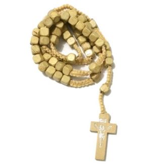 Fako Bijoux® - Rozenkrans Ketting Hout - Vierkant - Beige