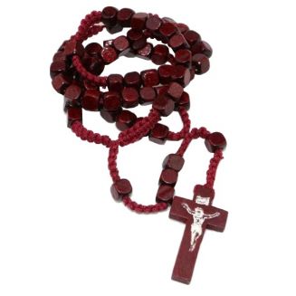 Fako Bijoux® - Rozenkrans Ketting Hout - Vierkant - Rood