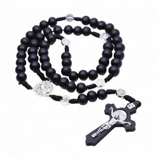 Fako Bijoux® - Rozenkrans Ketting - Hout - Zwart - 10mm