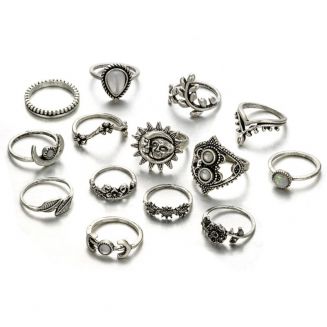 Fako Bijoux® - Bohemian Stijl Ringenset - Suma - 14-Delig - Zilverkleurig
