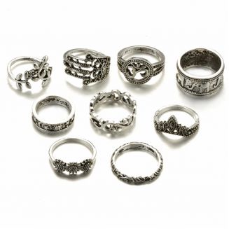 Fako Bijoux® - Bohemian Stijl Ringenset - Eyro - 9 -Delig - Zilverkleurig