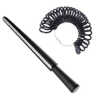 Fako Bijoux - Ringmaat Meter Set - Ring Vinger Meetgereedschap - Ring Diameter - Ringvinger - EU, US, & HK Maatvoering - Stick En Meetset 28-Delig - Zwart