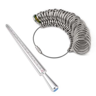 Fako Bijoux - Ringmaat Meter Set Metaal - Ring Vinger Meetgereedschap - Ring Diameter - Ringvinger - EU, US, & HK Maatvoering - Stick En Meetset 28-Delig - Zwart