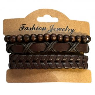 Fako Bijoux® - Armband - Leder - Set Bullets Twister - Bruin