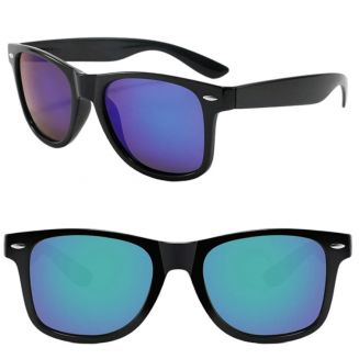 Fako Fashion® - Heren Zonnebril - Dames Zonnebril - UV400 - Mat Zwart - Spiegel Blauw/Groen