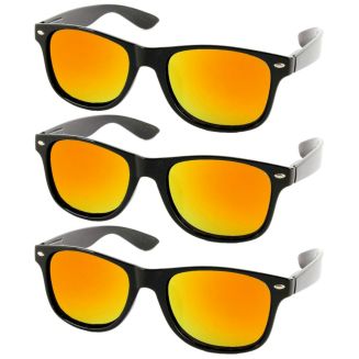 Fako Fashion® - 3x Heren Zonnebril - Dames Zonnebril - Classic - UV400 - Mat Zwart - Goud/Rode Spiegelglazen - 3 Stuks