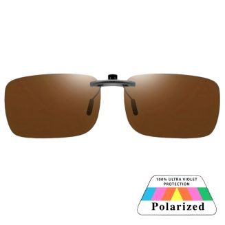 Fako Sunglasses - Clip On Voorzet Zonnebril Gun Metal In Box - Overzet Clip-on - Polariserend - Polarized - Medium - 135x40mm - Bruin