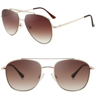 Fako Sunglasses® - Pilotenbril Metal - Piloot Zonnebril - Heren Zonnebril - Dames Zonnebril - Model Marc - Goud - Bruin