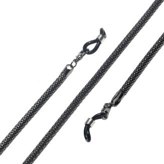 Fako Bijoux® - Brillenkoord - RVS - Stainless Steel - Metaal - Mesh - 3mm - 75cm - Donkergrijs