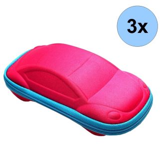 Fako Bijoux - Brillenkoker - Auto - EVA - Met Rits - Nylon - Roze/Blauw - 3 Stuks