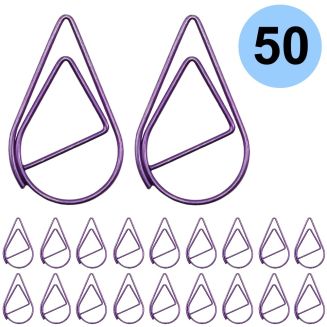 Fako Bijoux - 50x Paperclip Druppel Paars - Druppelvormige Paarse Paperclips - Clip Waterdrop Paars - Sluitclip - Paperclip - Papierklem - Cadeauverpakking - Trouwen - Geboorte - 2.5cm - 50 Stuks