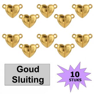 Fako Bijoux® - Magnetische Sluiting Hart - Magneet Sluitingen - Sieraden Maken - Metaal - 11x16mm - 10 Stuks - Goudkleurig