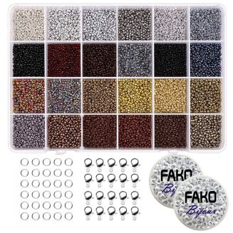 Fako Bijoux® - DIY Kralen Set - Glas Zaad Kralen - Glaszaad Donker/Goud/Zilver - Sieraden Maken - 2mm - 19200 Stuks