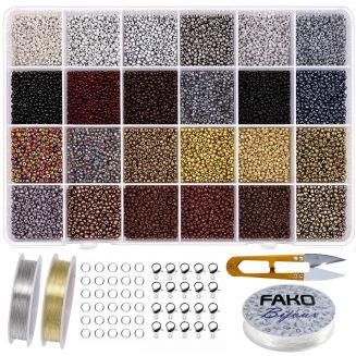 Fako Bijoux® - DIY Kralen Set Deluxe - Glas Zaad Kralen - Glaszaad Donker/Goud/Zilver - Sieraden Maken - 2mm – 19200 Stuks