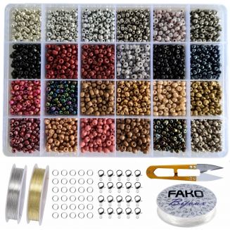 Fako Bijoux® - DIY Kralen Set Deluxe - Glas Zaad Kralen - Glaszaad Donker/Goud/Zilver - Sieraden Maken - 4mm - 4800 Stuks