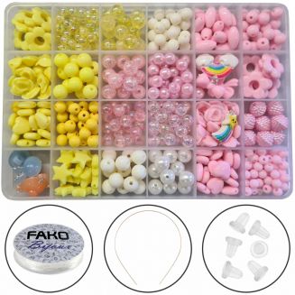 Fako Bijoux® - Kralen Set Pastel - Acryl - Sieraden Maken - Box - 400 Stuks - Geel/Wit/Roze