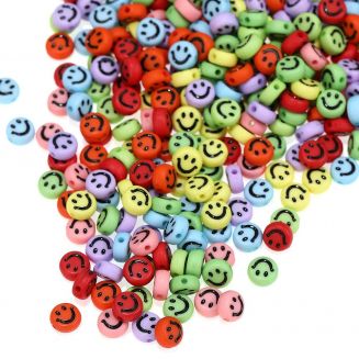 Smiley Kralen - Emoji Kralen - Smiley Kralen Gekleurd - Kunststof - 7mm - Mix - 100 Stuks