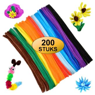 Fako Bijoux - 200 Gekleurde Pijpenragers - Set van 200 Stuks Chenille Draden - 10 Basis Kleuren - 30 cm Lang - Knutselen - DIY - Hobby - Chenille Draad – Flexibele Pijpenragers - Kinderen en Volwassenen - 200 Stuks