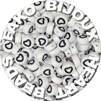 Fako Bijoux® - Hartjes Kralen - Acryl - 7mm - Sieraden Maken - 250 Stuks - Wit/Zwart Open