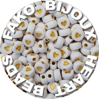 Fako Bijoux® - Hartjes Kralen - Acryl - 7mm - Sieraden Maken - 250 Stuks - Wit/Goud