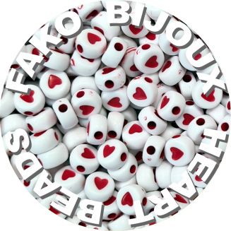 Fako Bijoux® - Hartjes Kralen - Acryl - 7mm - Sieraden Maken - 250 Stuks - Wit/Rood