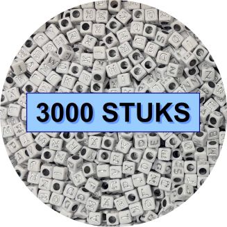 Fako Bijoux® - Letterkralen Vierkant Bulk - Letter Beads - Alfabet Kralen - Sieraden Maken - 3000 Stuks - Wit/Zilver