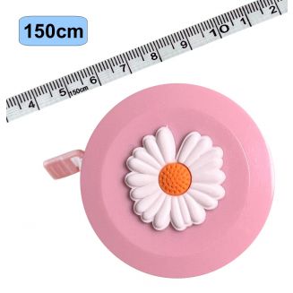 Fako Bijoux® - Rolmaat Cartoon - Meetlint Lichaam - Meetband - Klussen Meetlint - Lintmeter - Hobby Meetlint - Uittrekbaar - 150cm - Roze - Bloem Wit