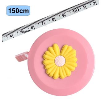 Fako Bijoux® - Rolmaat Cartoon - Meetlint Lichaam - Meetband - Klussen Meetlint - Lintmeter - Hobby Meetlint - Uittrekbaar - 150cm - Roze - Bloem Geel
