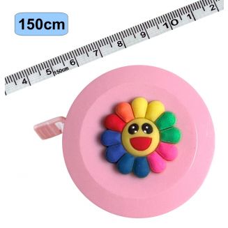 Fako Bijoux® - Rolmaat Cartoon - Meetlint Lichaam - Meetband - Klussen Meetlint - Lintmeter - Hobby Meetlint - Uittrekbaar - 150cm - Roze - Bloem Regenboog