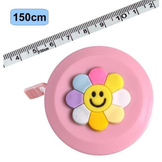 Fako Bijoux® - Rolmaat Cartoon - Meetlint Lichaam - Meetband - Klussen Meetlint - Lintmeter - Hobby Meetlint - Uittrekbaar - 150cm - Roze - Bloem Pastel