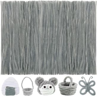 Fako Bijoux - 100 Zilvergrijze Pijpenragers - Set van 100 Stuks Chenille Draden - Zilvergrijs - 30 cm Lang - Knutselen - DIY - Hobby - Chenille Draad – Flexibele Pijpenragers - Kinderen en Volwassenen - 100 Stuks