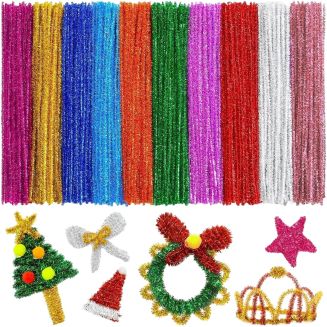 Fako Bijoux - 100 Gekleurde Glitter Pijpenragers - Set van 100 Stuks Chenille Draden - 10 Klassieke Kleuren - 30 cm Lang - Knutselen - DIY - Hobby - Chenille Draad – Flexibele Pijpenragers - Kinderen en Volwassenen - 100 Stuks
