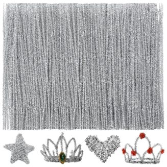 Fako Bijoux - 100 Zilverkleurige Glitter Pijpenragers - Set van 100 Stuks Chenille Draden - Glitter Zilver - 30 cm Lang - Knutselen - DIY - Hobby - Chenille Draad – Flexibele Pijpenragers - Kinderen en Volwassenen - 100 Stuks