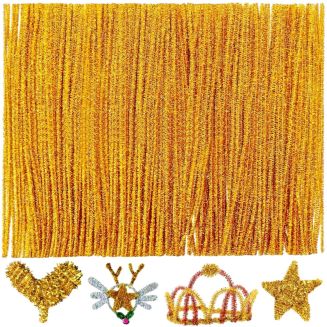 Fako Bijoux - 100 Goudkleurige Glitter Pijpenragers - Set van 100 Stuks Chenille Draden - Glitter Goud - 30 cm Lang - Knutselen - DIY - Hobby - Chenille Draad – Flexibele Pijpenragers - Kinderen en Volwassenen - 100 Stuks