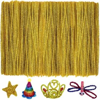 Fako Bijoux - 100 Goudkleurige Glitter Pijpenragers - Set van 100 Stuks Chenille Draden - Glitter Goud - 30 cm Lang - Knutselen - DIY - Hobby - Chenille Draad – Flexibele Pijpenragers - Kinderen en Volwassenen - 100 Stuks