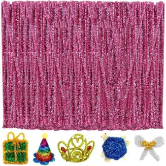 Fako Bijoux - 100 Roze Glitter Pijpenragers - Set van 100 Stuks Chenille Draden - Glitter Roze - 30 cm Lang - Knutselen - DIY - Hobby - Chenille Draad – Flexibele Pijpenragers - Kinderen en Volwassenen - 100 Stuks