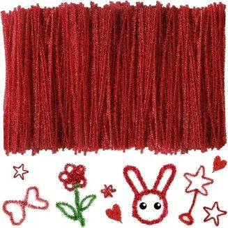 Fako Bijoux - 100 Rode Glitter Pijpenragers - Set van 100 Stuks Chenille Draden - Glitter Rood - 30 cm Lang - Knutselen - DIY - Hobby - Chenille Draad – Flexibele Pijpenragers - Kinderen en Volwassenen - 100 Stuks