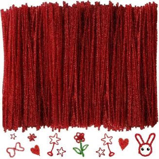 Fako Bijoux - 100 Rode Glitter Pijpenragers - Set van 100 Stuks Chenille Draden - Glitter Rood - 30 cm Lang - Knutselen - DIY - Hobby - Chenille Draad – Flexibele Pijpenragers - Kinderen en Volwassenen - 100 Stuks