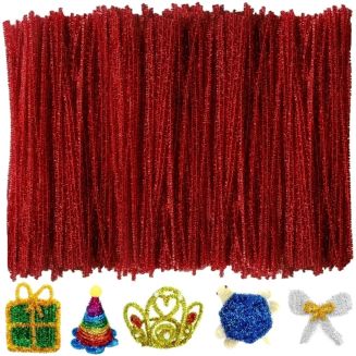Fako Bijoux - 100 Rode Glitter Pijpenragers - Set van 100 Stuks Chenille Draden - Glitter Rood - 30 cm Lang - Knutselen - DIY - Hobby - Chenille Draad – Flexibele Pijpenragers - Kinderen en Volwassenen - 100 Stuks