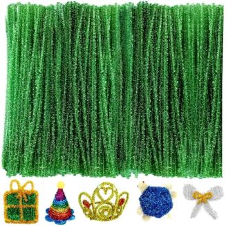 Fako Bijoux - 100 Groene Glitter Pijpenragers - Set van 100 Stuks Chenille Draden - Glitter Groen - 30 cm Lang - Knutselen - DIY - Hobby - Chenille Draad – Flexibele Pijpenragers - Kinderen en Volwassenen - 100 Stuks