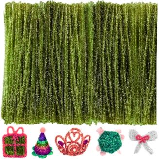 Fako Bijoux - 100 Groene Glitter Pijpenragers - Set van 100 Stuks Chenille Draden - Glitter Groen - 30 cm Lang - Knutselen - DIY - Hobby - Chenille Draad – Flexibele Pijpenragers - Kinderen en Volwassenen - 100 Stuks