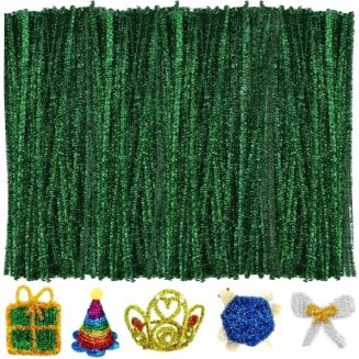 Fako Bijoux - 100 Donkergroene Glitter Pijpenragers - Set van 100 Stuks Chenille Draden - Glitter Donkergroen - 30 cm Lang - Knutselen - DIY - Hobby - Chenille Draad – Flexibele Pijpenragers - Kinderen en Volwassenen - 100 Stuks