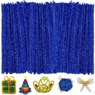 Fako Bijoux - 100 Donkerblauwe Glitter Pijpenragers - Set van 100 Stuks Chenille Draden - Glitter Donkerblauw - 30 cm Lang - Knutselen - DIY - Hobby - Chenille Draad – Flexibele Pijpenragers - Kinderen en Volwassenen - 100 Stuks