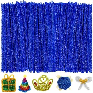 Fako Bijoux - 100 Donkerblauwe Glitter Pijpenragers - Set van 100 Stuks Chenille Draden - Glitter Donkerblauw - 30 cm Lang - Knutselen - DIY - Hobby - Chenille Draad – Flexibele Pijpenragers - Kinderen en Volwassenen - 100 Stuks