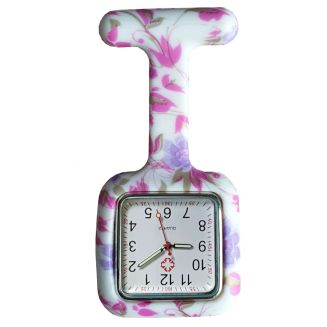 Fako® - Verpleegstershorloge - Siliconen Vierkant - Bloemen Roze/Paars