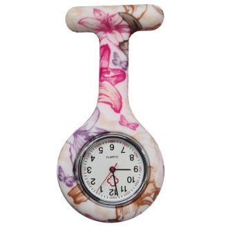 Fako® - Verpleegstershorloge - Siliconen Print - Bloemen Roze/Paars