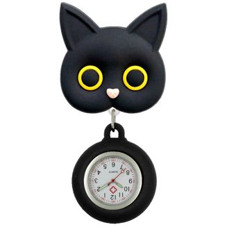 Fako® - Verpleegstershorloge - 3D Roller - Poesje / Kat Zwart