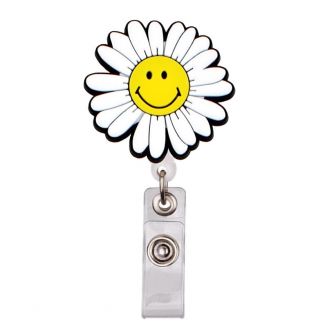 Fako Bijoux® - Badgehouder - Sleutel Houder - Rolspeld - Verpleegster - Zuster - Rond - Bloem Siliconen - Wit