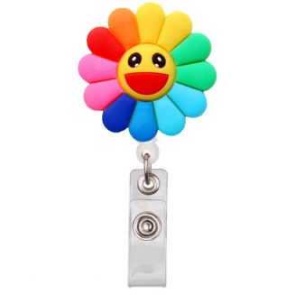 Fako Bijoux® - Badgehouder - Sleutel Houder - Rolspeld - Verpleegster - Zuster - Rond - Bloem Siliconen - Regenboog